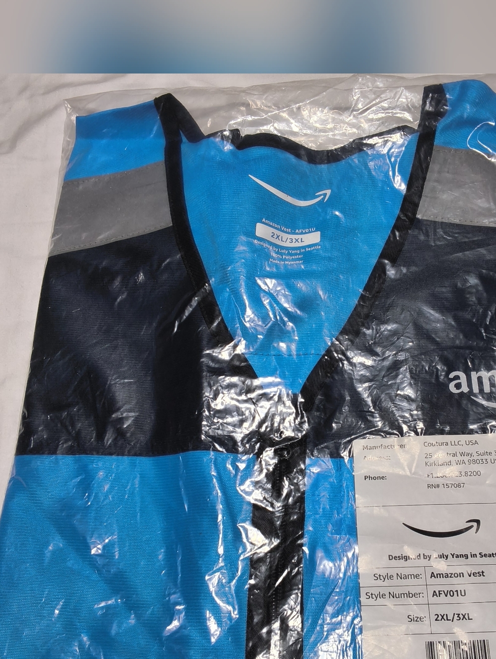 Delivered Crew Blue  100% Polyester Pockets Work Wear Reflective Vest Sz 2XL/3XL